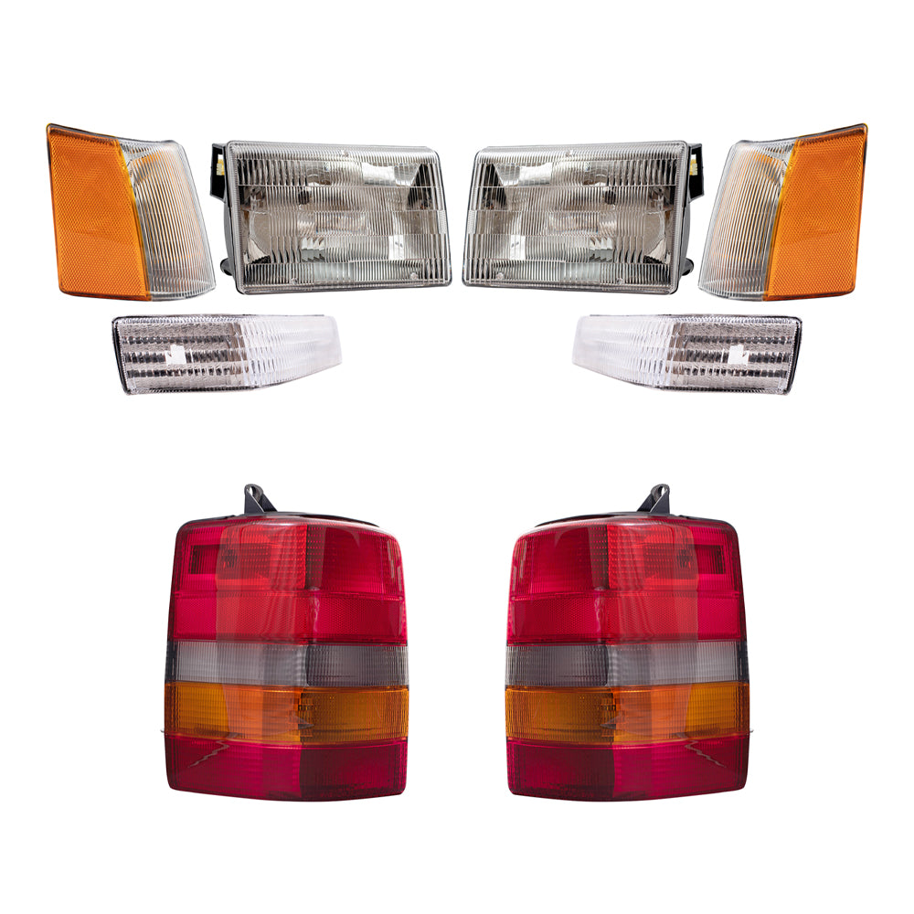 Brock Replacement Driver and Passenger Side Headlights, Side Marker Lights, Park Signal Marker Lights and Tail Lights 8 Piece Set Compatible with 1993-1996 Grand Cherokee