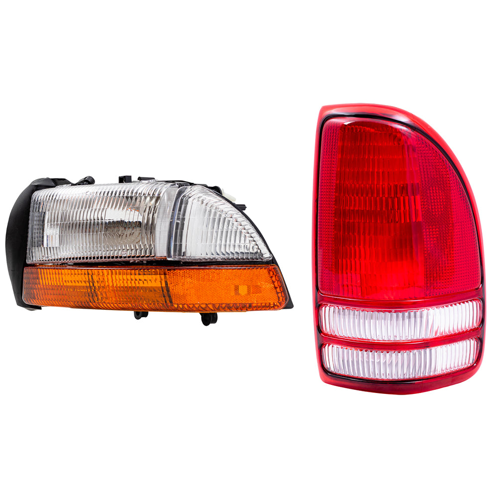 Brock Replacement Headlights w/ Park Signal Lamps and Tail Lights Set Compatible with 1998-2004 Dakota