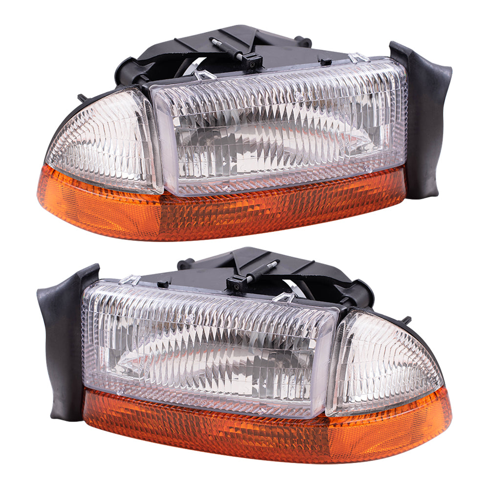 Brock Replacement Set Driver and Passenger Composite Headlights with Park Signal Lamp Compatible with 1998-2004 Dakota