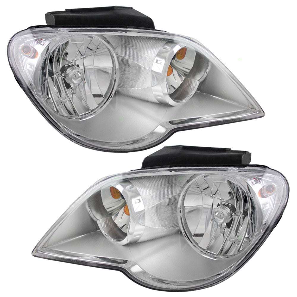 Brock Replacement Set Driver and Passenger Halogen Headlights Compatible with 2007-2008 Pacifica 5113061AE 5113060AE