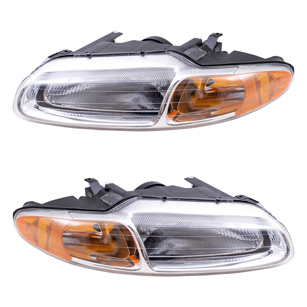 Brock Replacement Set Driver and Passenger Headlights Compatible with 1996-2000 Sebring Convertible 5263987AB 5263986AB