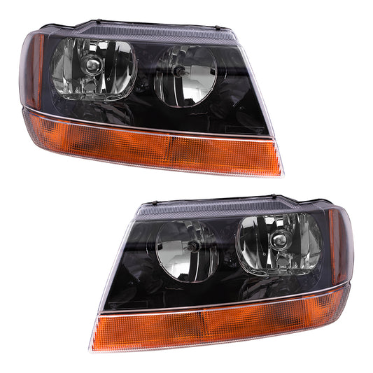 Headlight for 1999-2004 Grand Cherokee w/ Smoked Amber Park Light Exc Limited/Overland 5103401AA Set
