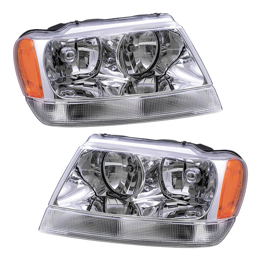 Headlight for 1999-2004 Grand Cherokee w/ Chrome Bezel Clear Park Light 55155553AI Set