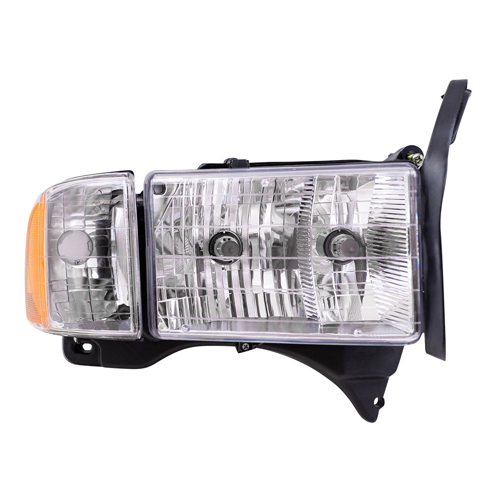 Brock Replacement Set Driver and Passenger Halogen Headlights with Corner Light Compatible with 1999-2002 Pickup Truck w/ Sport Package