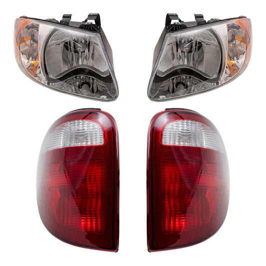 Brock Replacement Halogen Headlights and Tail Lights Set Compatible with 2001 2002 2003 Caravan Town & Country Voyager