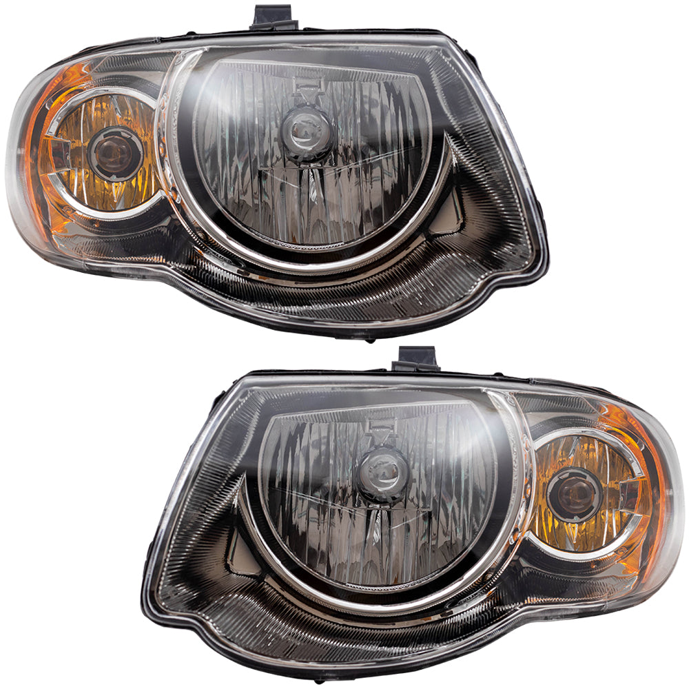 Brock Replacement Set Driver and Passenger Halogen Headlights Compatible with 2005-2007 Town & Country Van with 119" Wheelbase