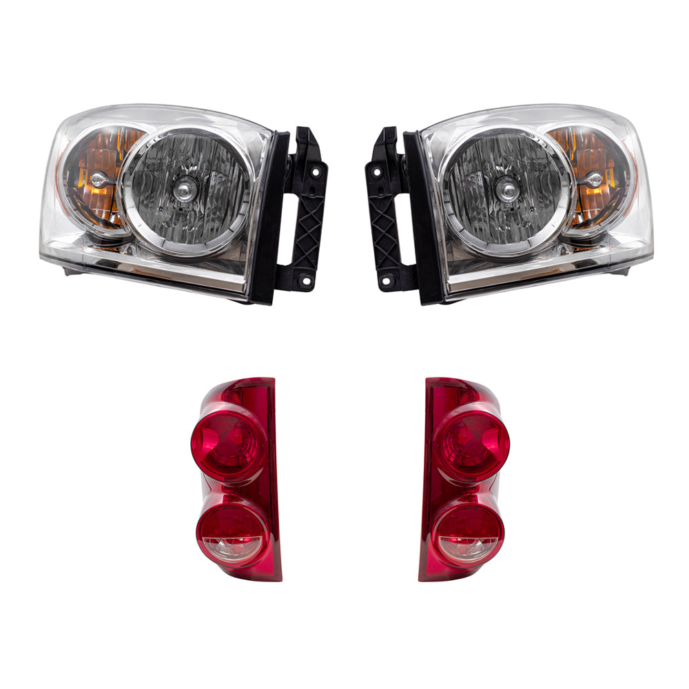 Brock Replacement Headlights and Tail Lights Compatible with 2007-2008 1500 2007-2009 2500/3500 Pickup Truck