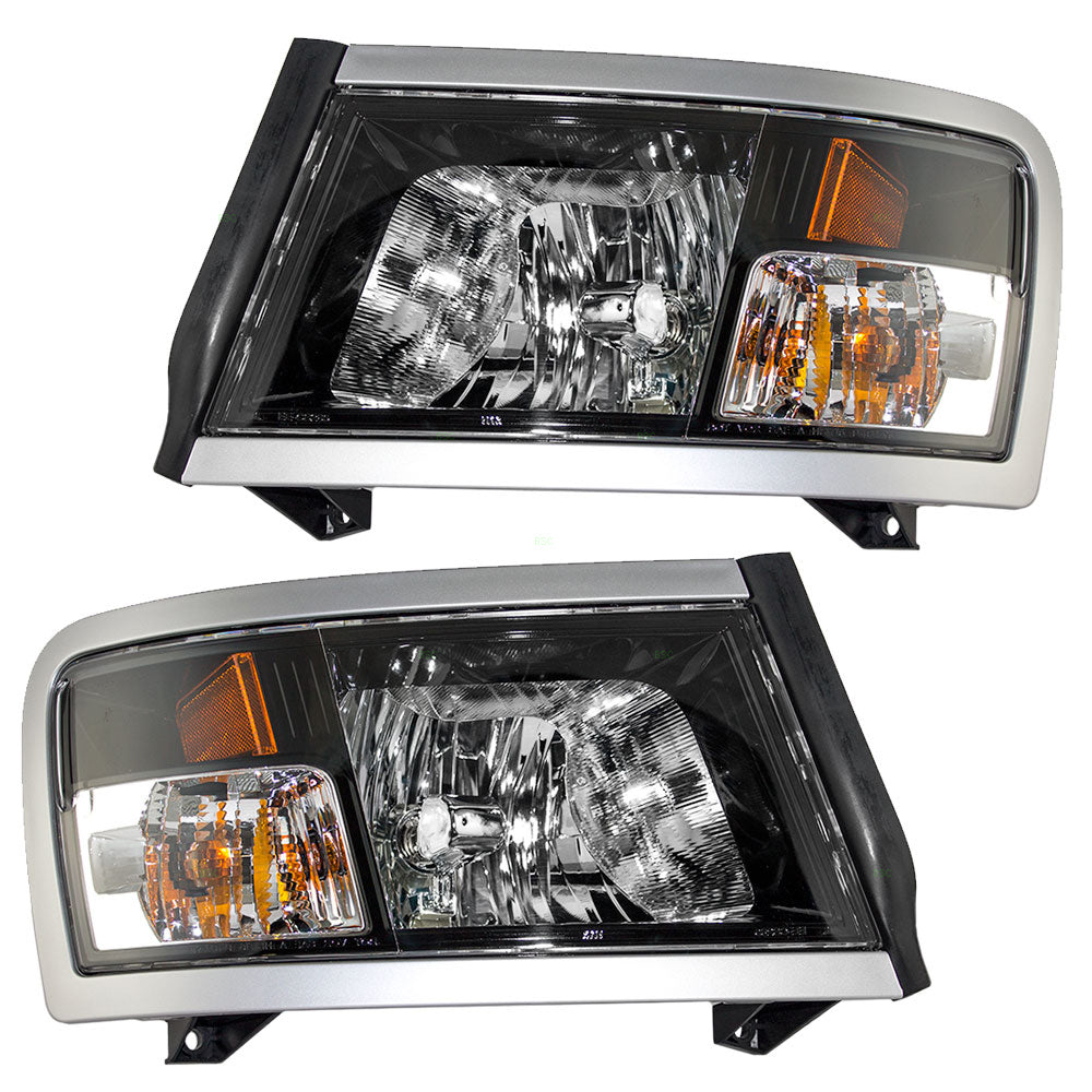 Brock Aftermarket Replacement Driver Left Passenger Right Halogen Combination Headlight Assembly With Black Bezel Set Compatible With 2008-2010 Dodge Dakota