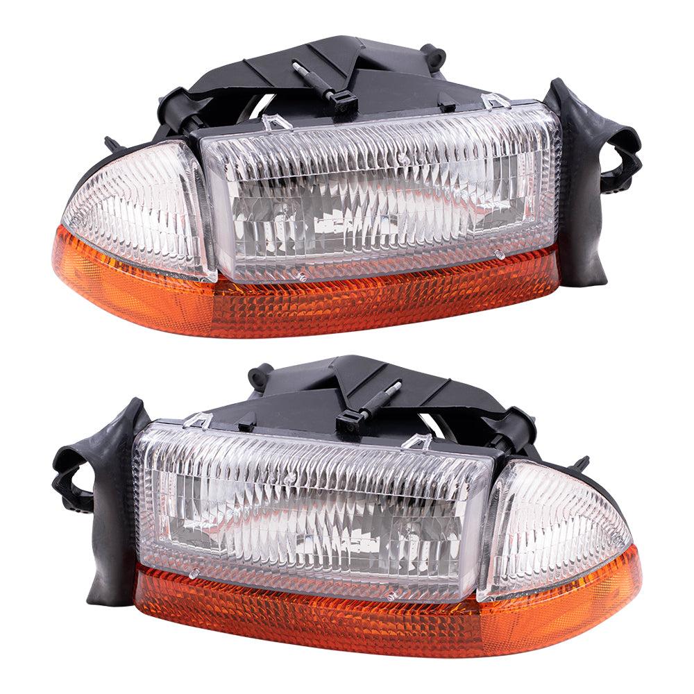 Brock Replacement Set Driver and Passenger Composite Headlights with Park Signal Lamp Compatible with 1997 Dakota 1998 Durango