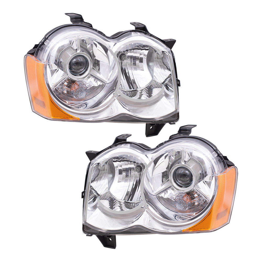 Brock Replacement Set Driver and Passenger HID Headlights Compatible with 2008-2010 Grand Cherokee 55157485AG 55157484AH