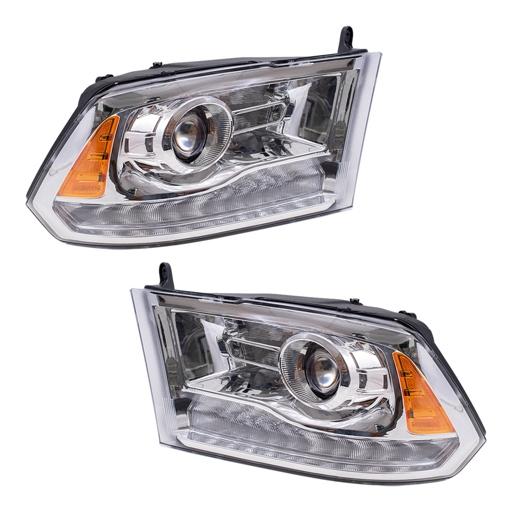 Brock Replacement Driver and Passenger Side Projector Type Halogen Combination Headlight Assemblies with Chrome Bezel Compatible with 2016-2018 1500/2500/3500 & 2019-2021 1500 Classic