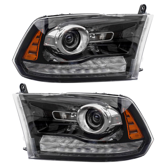 Headlight for 2019-2023 1500 Classic Projector Type w/ Black Bezel for 2016-2018 1500 for 2016-2018 2500 68324933AD Set CH2502289