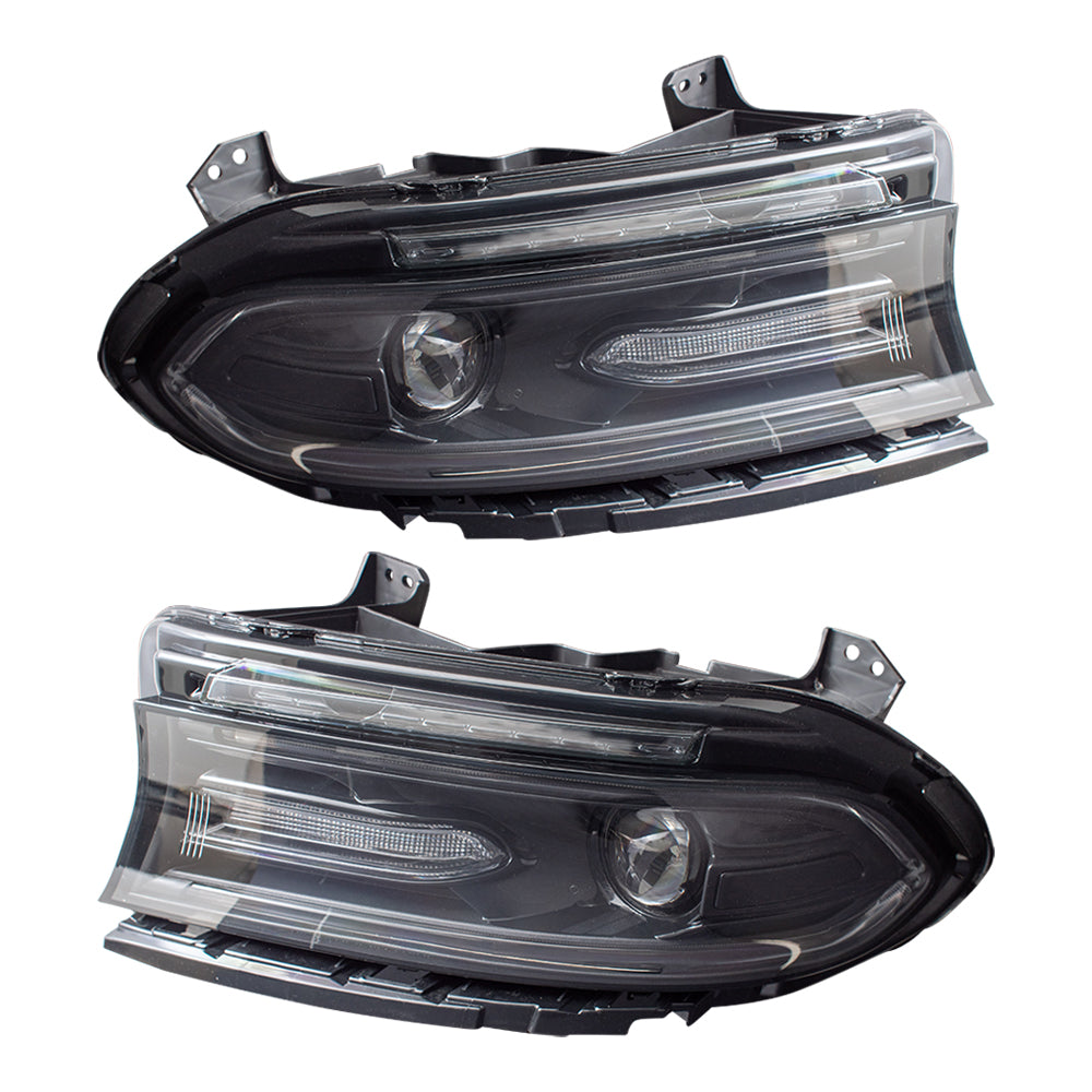 Brock Replacement Driver and Passenger Side HID Combination Headlight Assemblies Compatible with 2015-2018 Dodge Charger