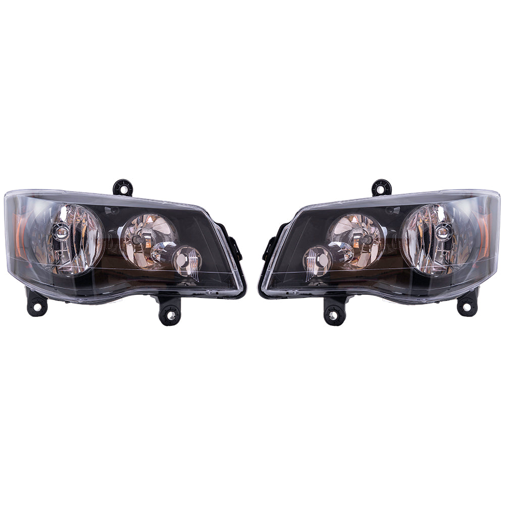 Brock Aftermarket Replacement Driver Left Passenger Right Halogen Combination Headlight Assembly With Black Bezel Set Compatible With 2014-2020 Dodge Grand Caravan