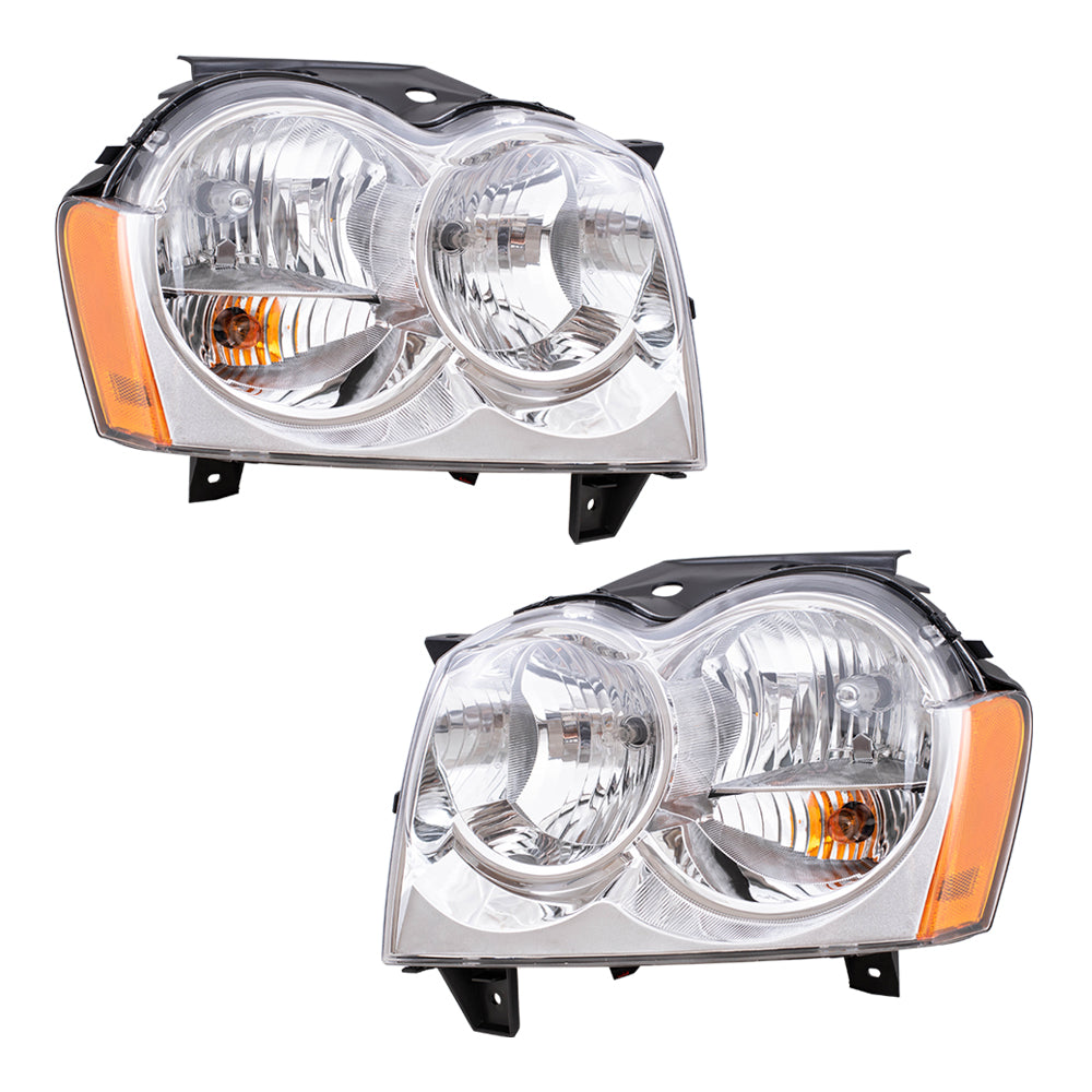 Brock Replacement Set Driver and Passenger Headlights Compatible with 2005-2007 Grand Cherokee 55156351AK 55156350AK