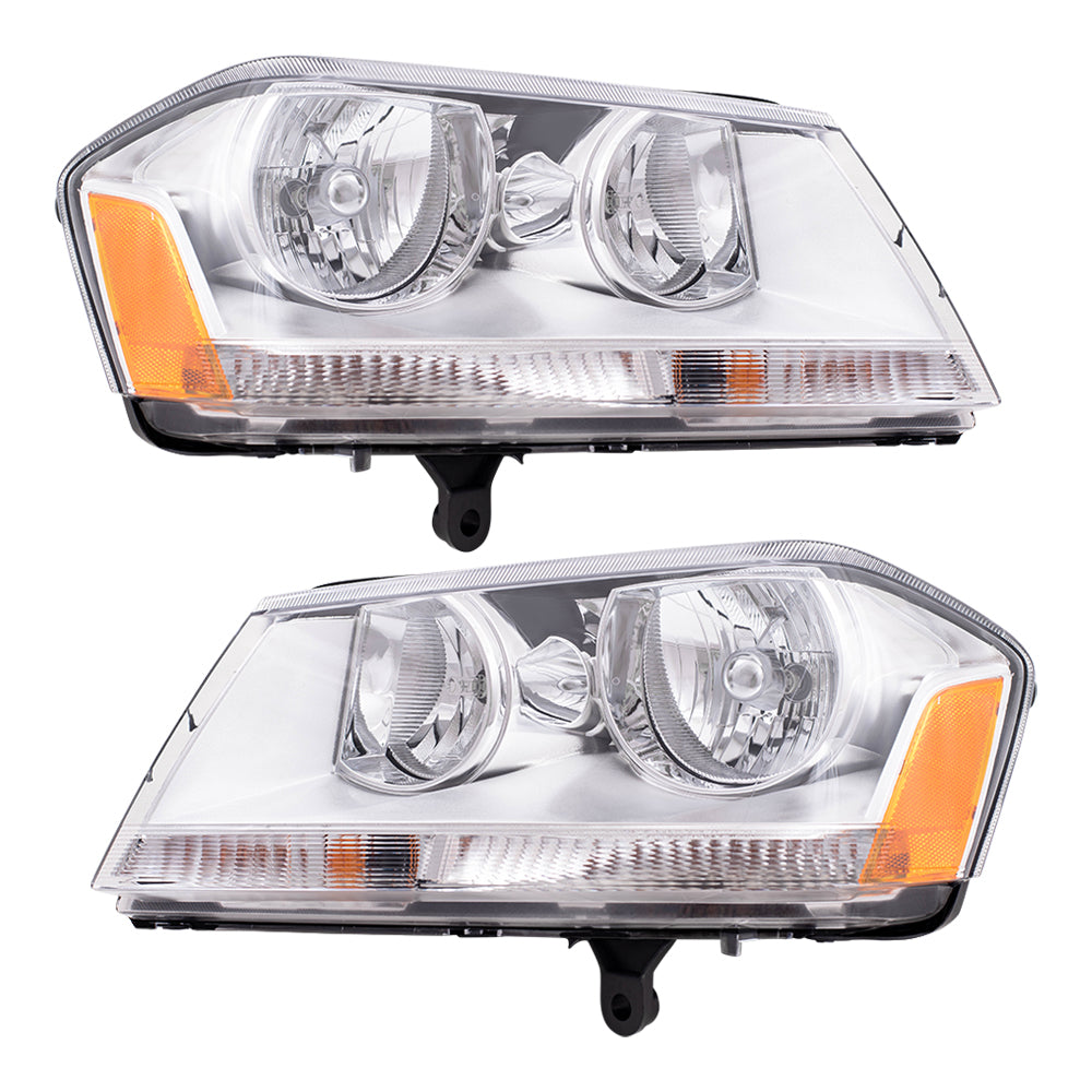 Brock Replacement Set Driver and Passenger Halogen Headlights with Chrome Bezel Compatible with 2008-2014 Avenger 5116203AE 5116202AE
