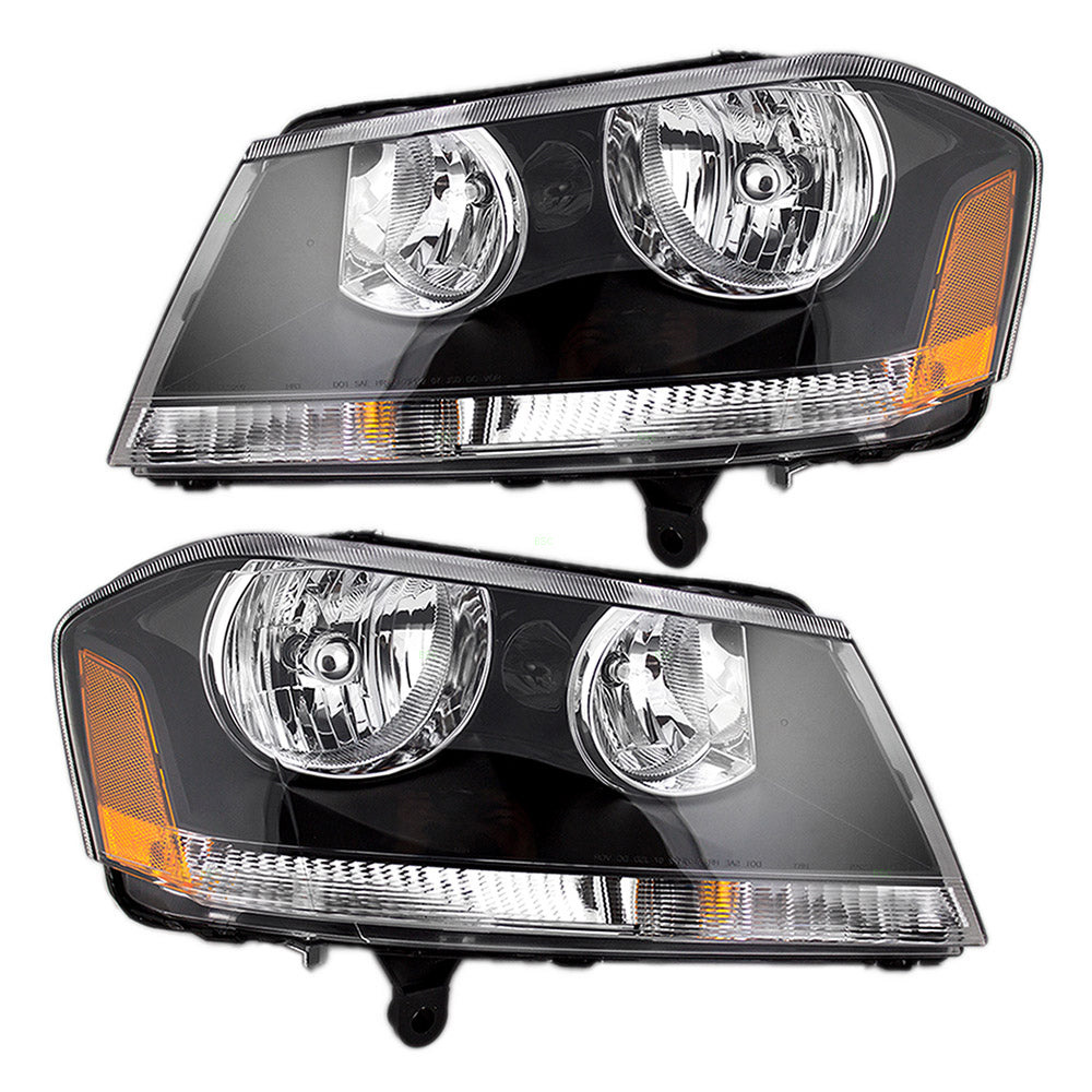 Brock Replacement Set Driver and Passenger Headlights with Black Bezel Compatible with 2008-2013 Avenger 5303745AD 5303744AD