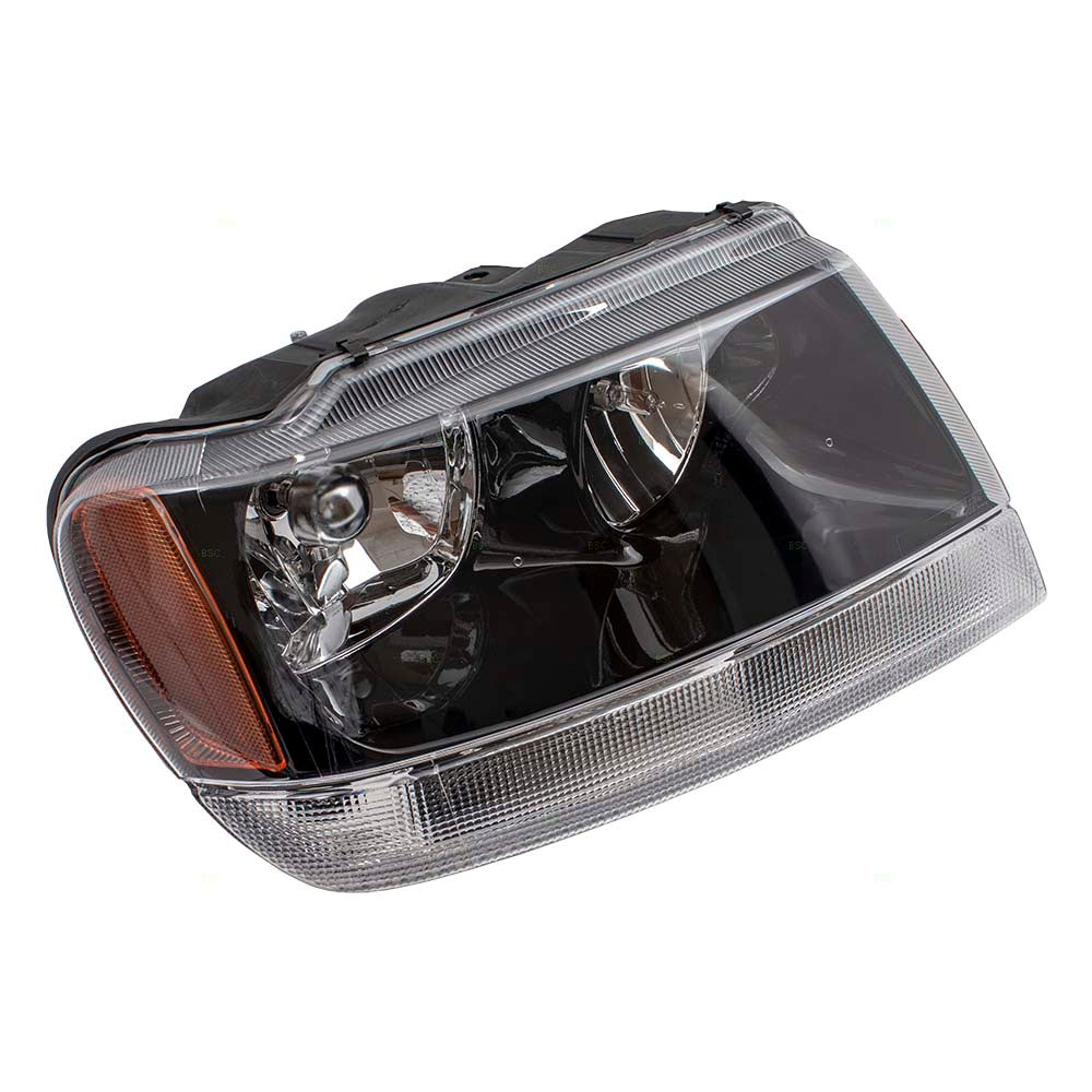 Brock Replacement Passenger Headlight Smoked Bezel with Clear Park Lamp Compatible with 1999-2004 Grand Cherokee 55155128AJ