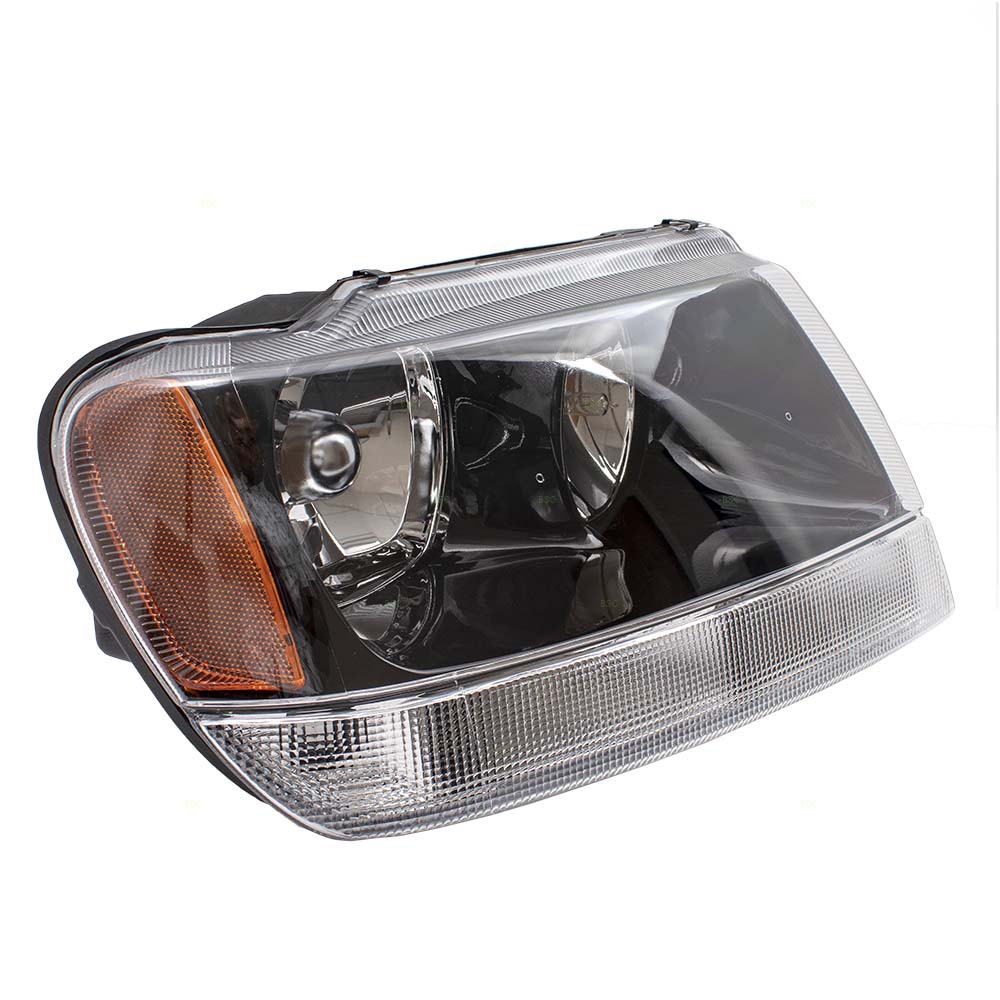 Brock Replacement Passenger Headlight Smoked Bezel with Clear Park Lamp Compatible with 1999-2004 Grand Cherokee 55155128AJ