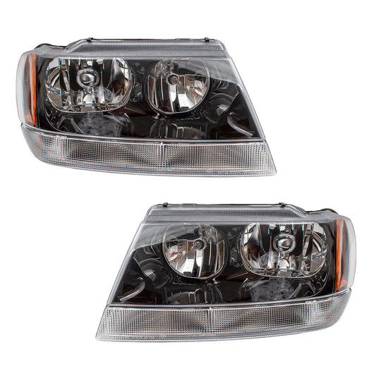 Headlight for 1999-2004 Grand Cherokee Smoked Bezel-Clear Park Light From 1/02 55155129AJ Set