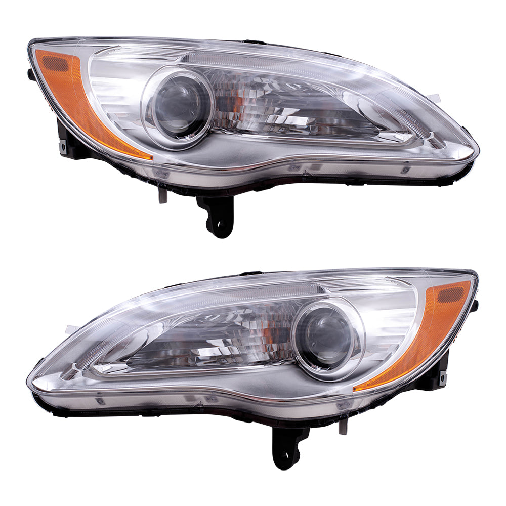 Brock Replacement Set Driver and Passenger Halogen Headlights with Chrome Bezel Compatible with 2011-2014 200 5182591AC 5182590AC