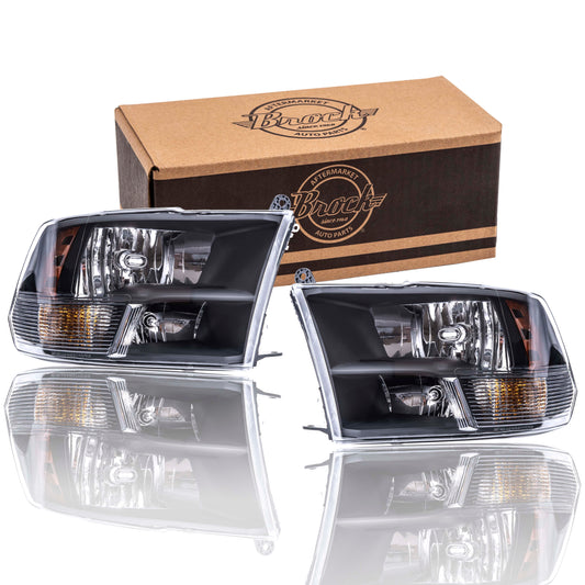 Headlight for 2013-2018 1500 Standard Type w/ Black Bezel 2013-2018 2500 2013-2018 3500 2019-2023 1500 Classic 68270496AE Set
