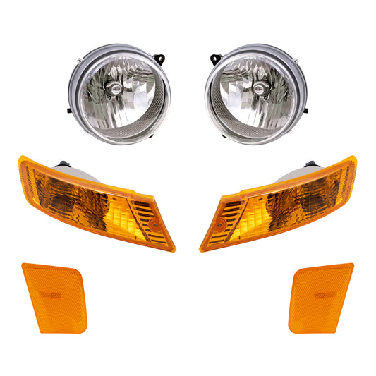Brock Replacement Headlights with Park Signal and Side Marker Lights Compatible with 2005 2006 2007 Liberty