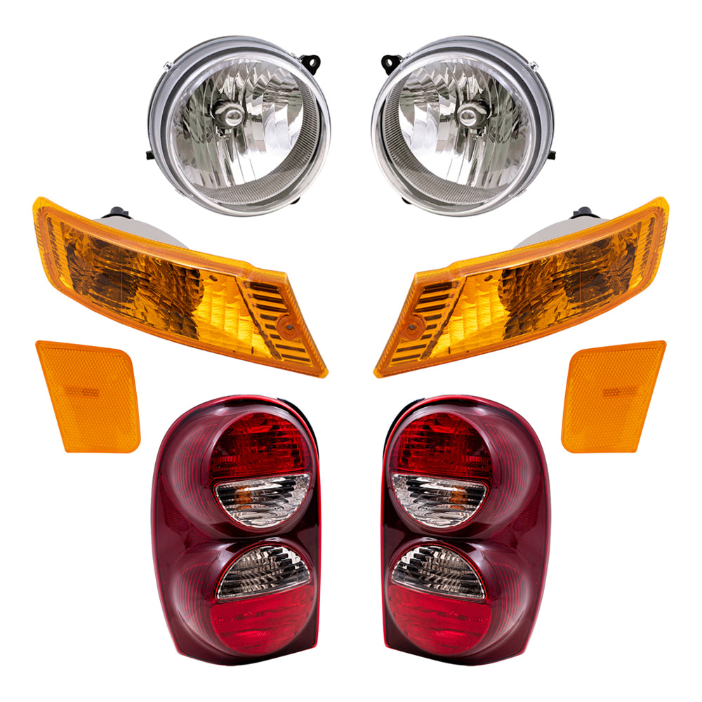 Brock Replacement Headlights Park Signal Lights and Tail Lights Set Compatible with 2005 2006 2007 Liberty