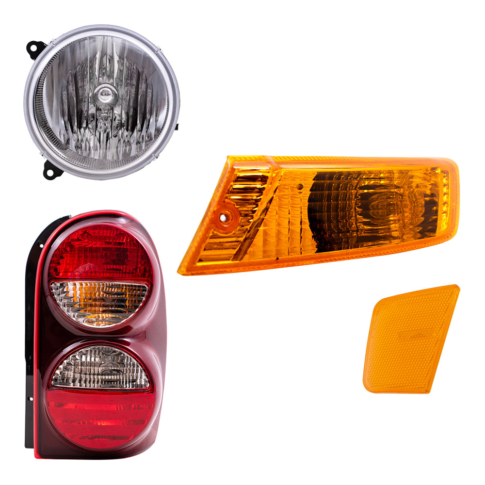 Brock Replacement Headlights Park Signal Lights and Tail Lights Set Compatible with 2005 2006 2007 Liberty