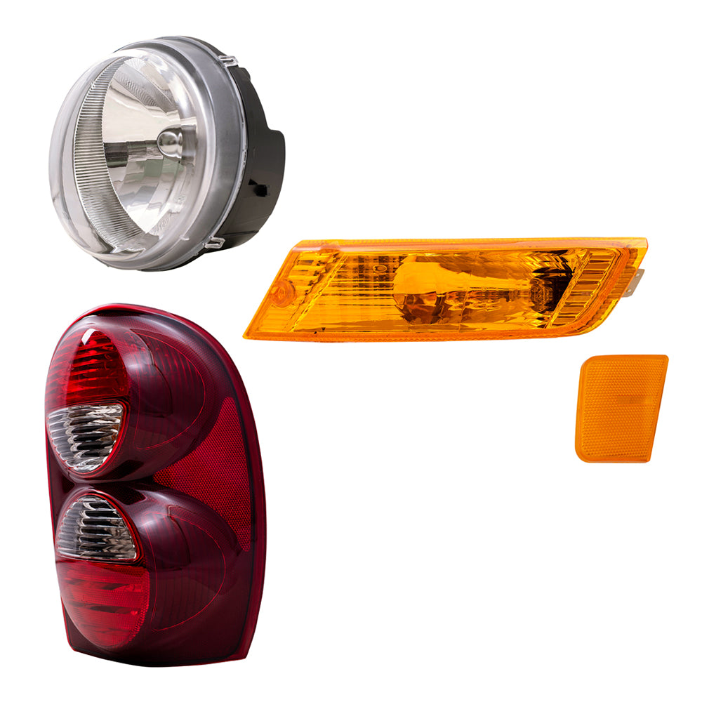 Brock Replacement Headlights Park Signal Lights and Tail Lights Set Compatible with 2005 2006 2007 Liberty
