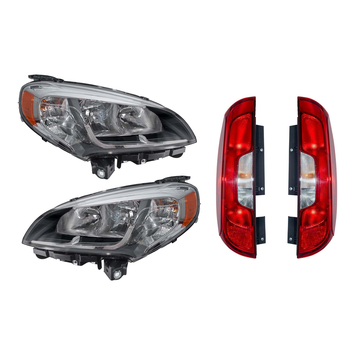 Brock 2221-0153LRC4 Driver Side Left Passenger Side Right Halogen Combination Headlights & Tail Lights 4 Piece Set Compatible with 2015-2022 Ram ProMaster City