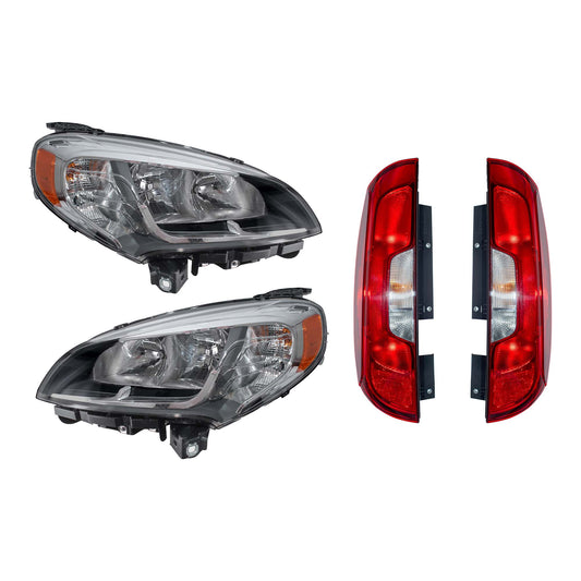 Brock 2221-0153LRC4 Driver Side Left Passenger Side Right Halogen Combination Headlights & Tail Lights 4 Piece Set Compatible with 2015-2022 Ram ProMaster City