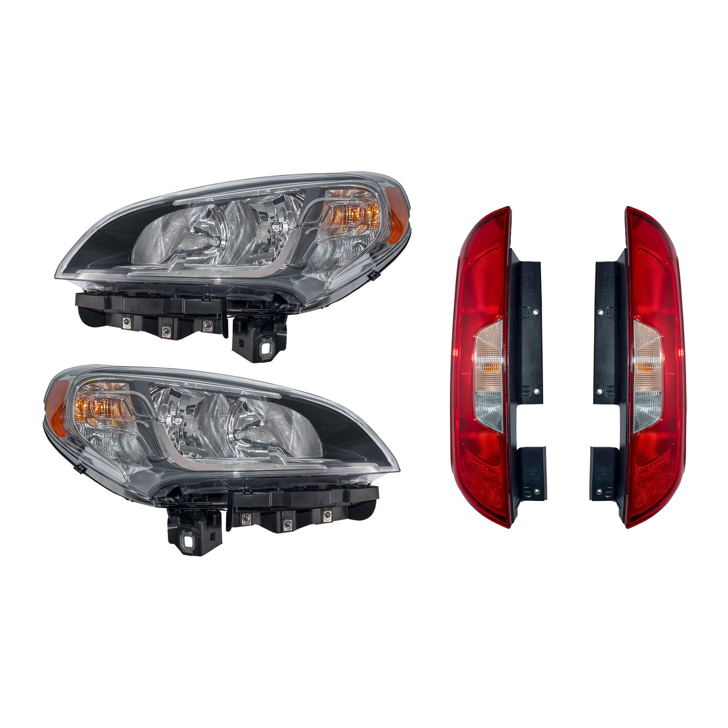 Brock 2221-0153LRC4 Driver Side Left Passenger Side Right Halogen Combination Headlights & Tail Lights 4 Piece Set Compatible with 2015-2022 Ram ProMaster City