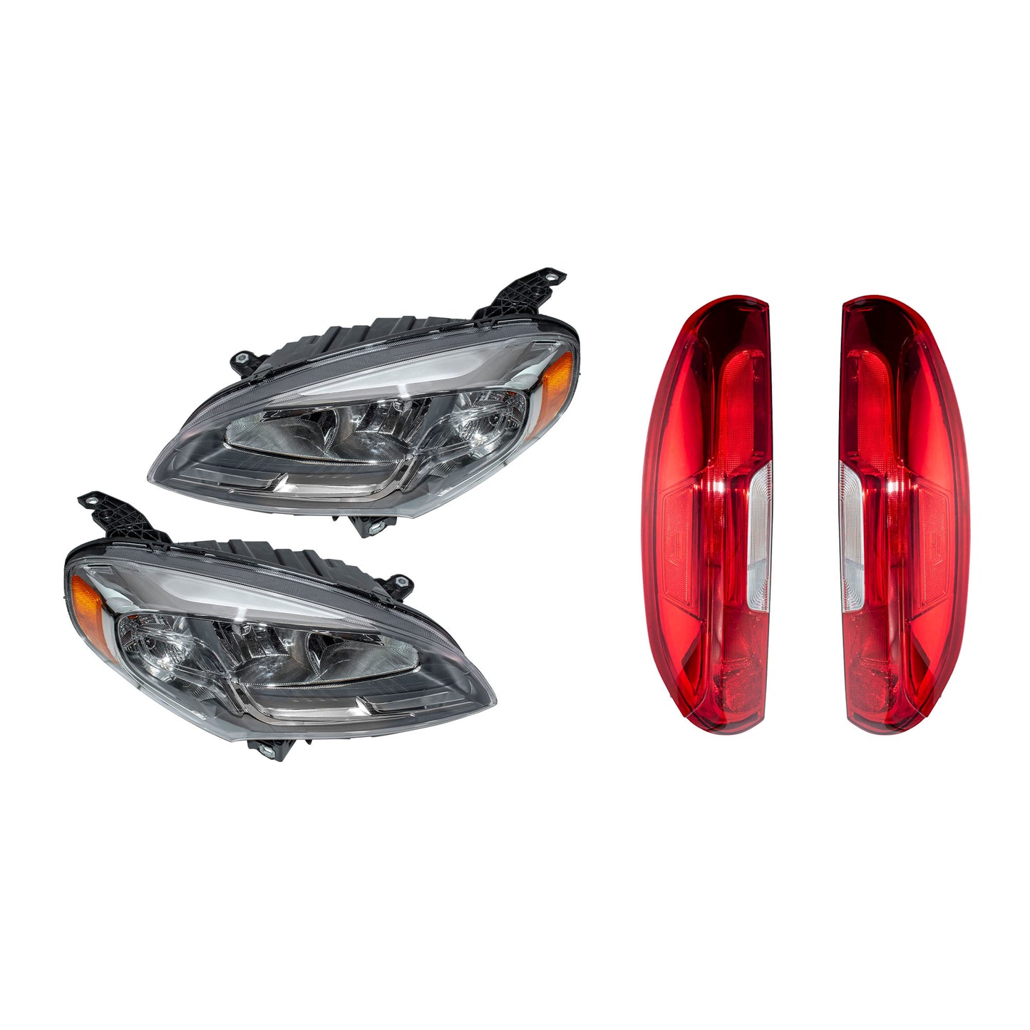 Brock 2221-0153LRC4 Driver Side Left Passenger Side Right Halogen Combination Headlights & Tail Lights 4 Piece Set Compatible with 2015-2022 Ram ProMaster City