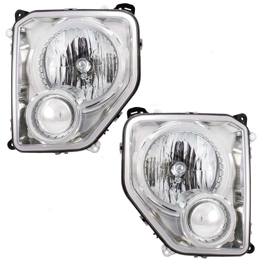 Brock Aftermarket Replacement Driver Left Passenger Right Halogen Combination Headlight Assembly With Chrome Bezel Without Fog Light Compatible With 2008-2012 Jeep Liberty
