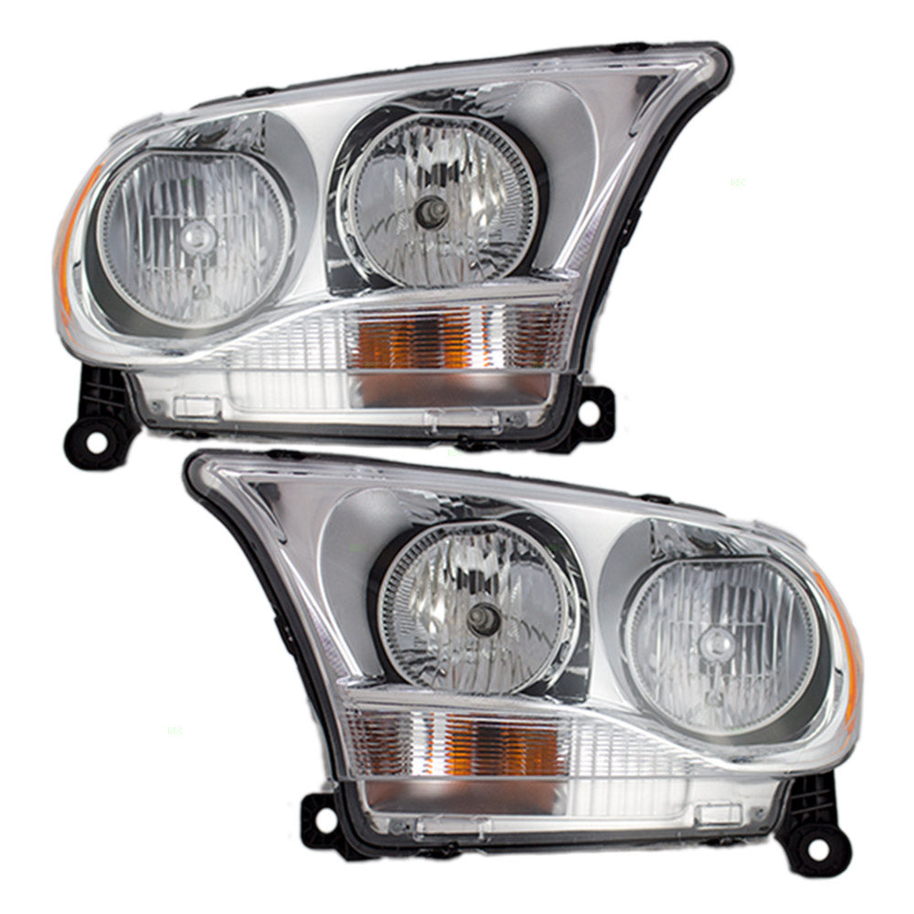 Brock Replacement Set Driver and Passenger Halogen Headlights with Chrome Bezel Compatible with 2011-2013 Durango 55079367AC 55079366AC