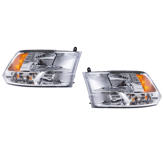 Headlight for 2013-2018 1500 Standard Type w/ Chrome Bezel 2013-2018 2500 2013-2018 3500 2019-2023 1500 Classic 68096439AJ Set