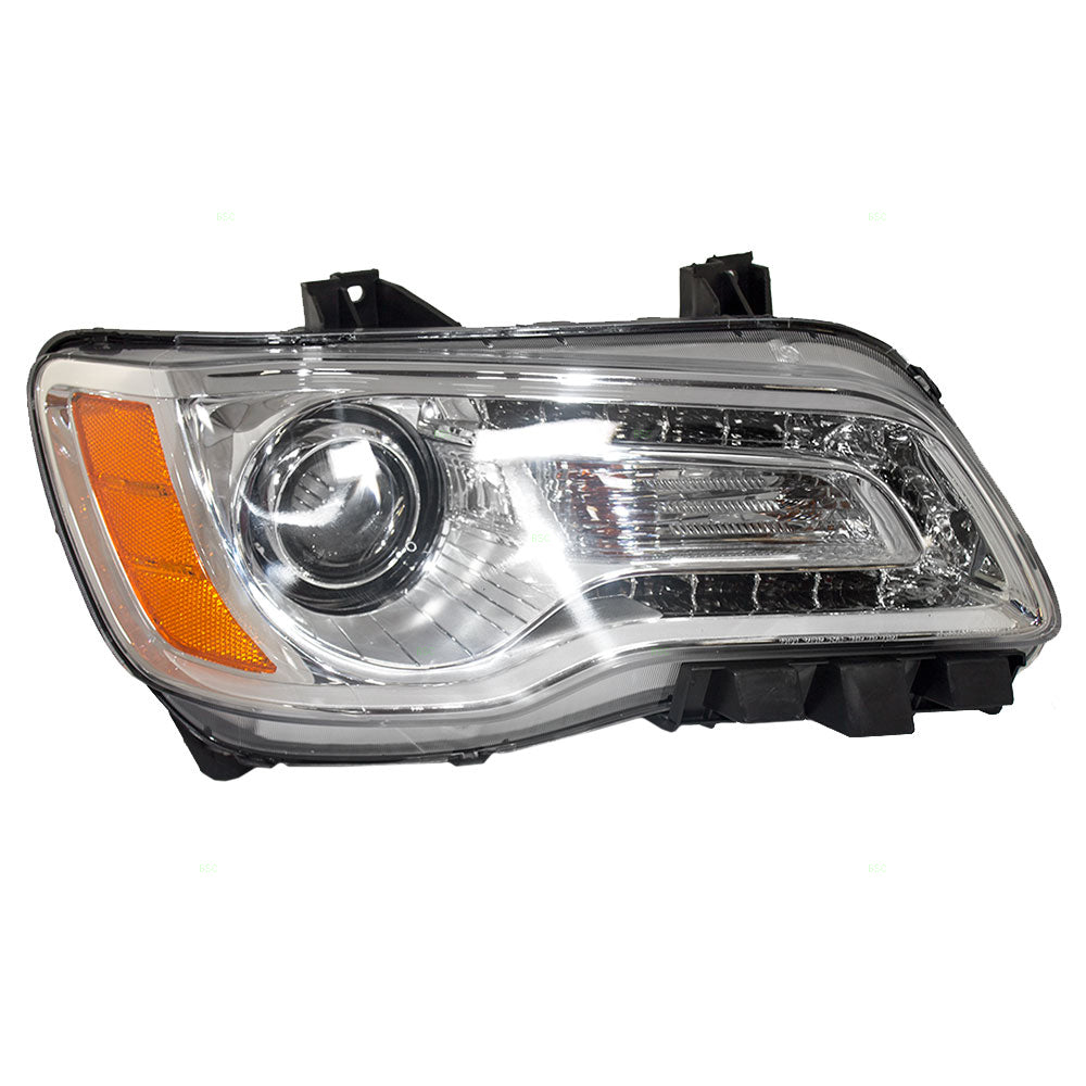 Brock Replacement Passenger Halogen Headlight with Chrome Bezel Compatible with 2011-2014 300 68143002AB
