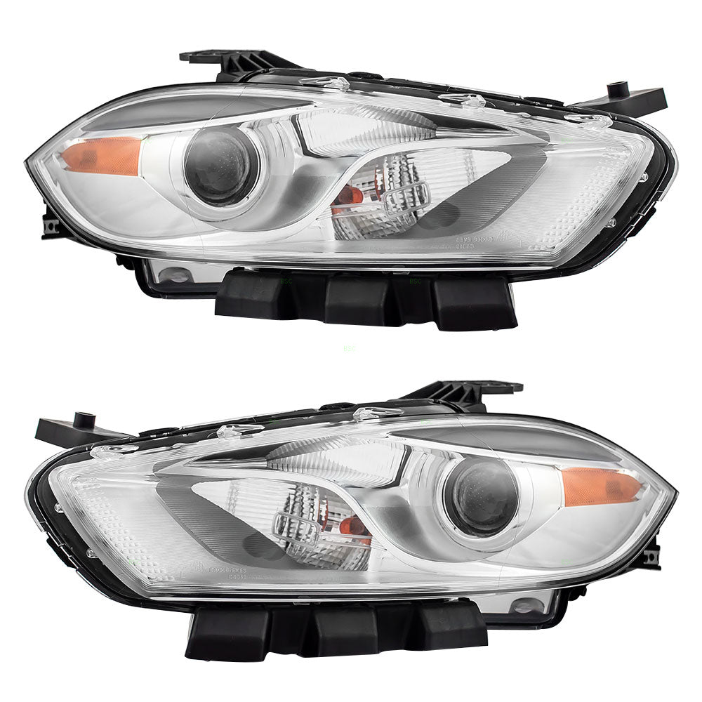 Brock Replacement Set Driver and Passenger Halogen Headlights with Chrome Trim Compatible with 2013-2015 Dart 68081389AH 68081388AH