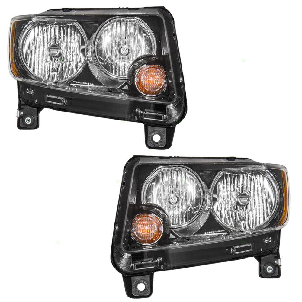 Brock Replacement Set Driver and Passenger Halogen Combination Headlights with Black Trim Compatible with 2013-2017 Compass