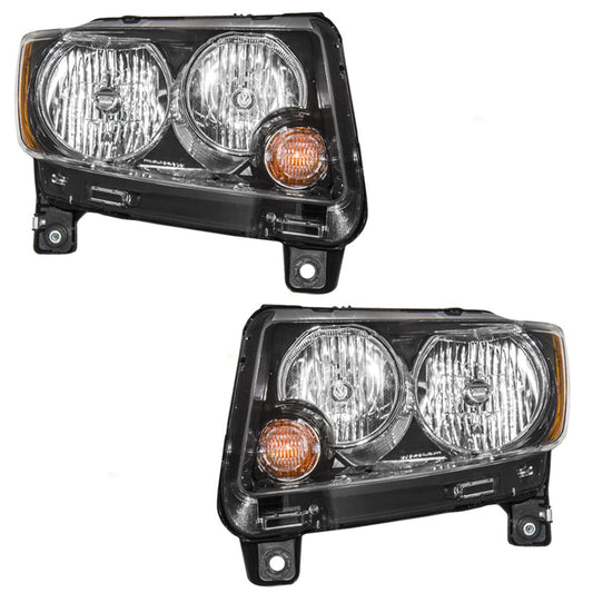 Headlight for 2013-2017 Compass w/ Black Trim w/o Projector 68171215AC Set