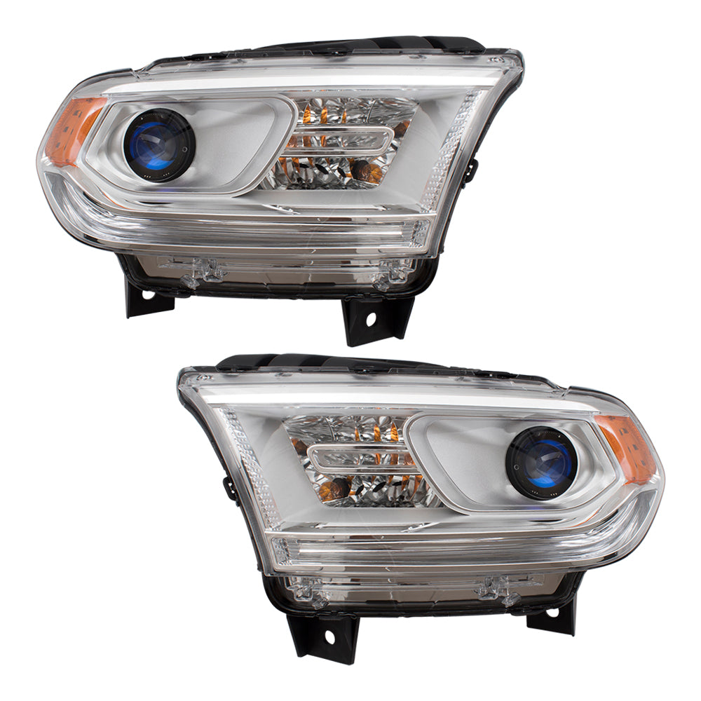 Brock Replacement Set Driver and Passenger Halogen Combination Headlights Chrome Trim Compatible with 2014-2015 Durango 68188731AF 68188730AF