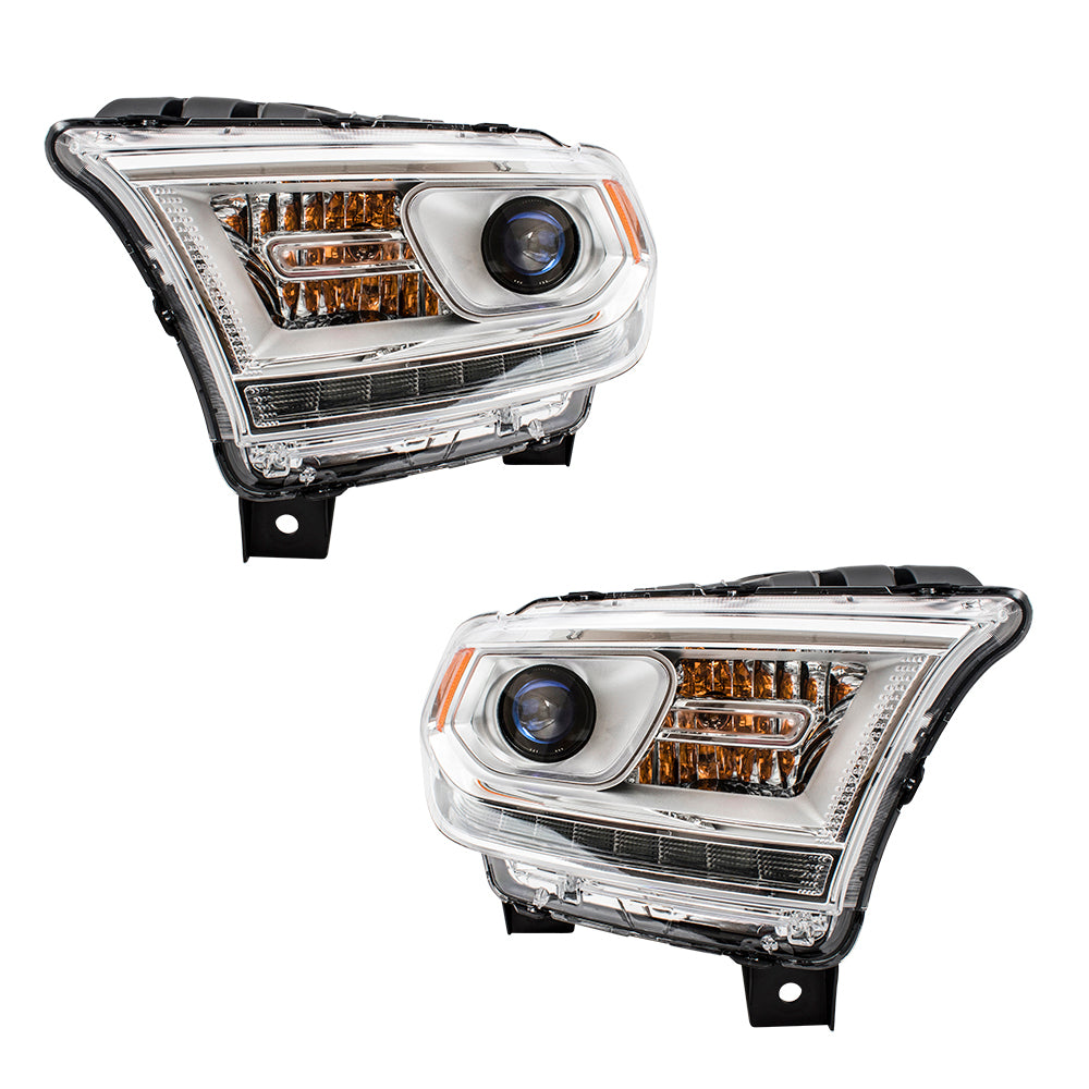 Brock Replacement Set Driver and Passenger Halogen Headlights Chrome Trim LED Daytime Running Lights Compatible with 2014-2015 Durango