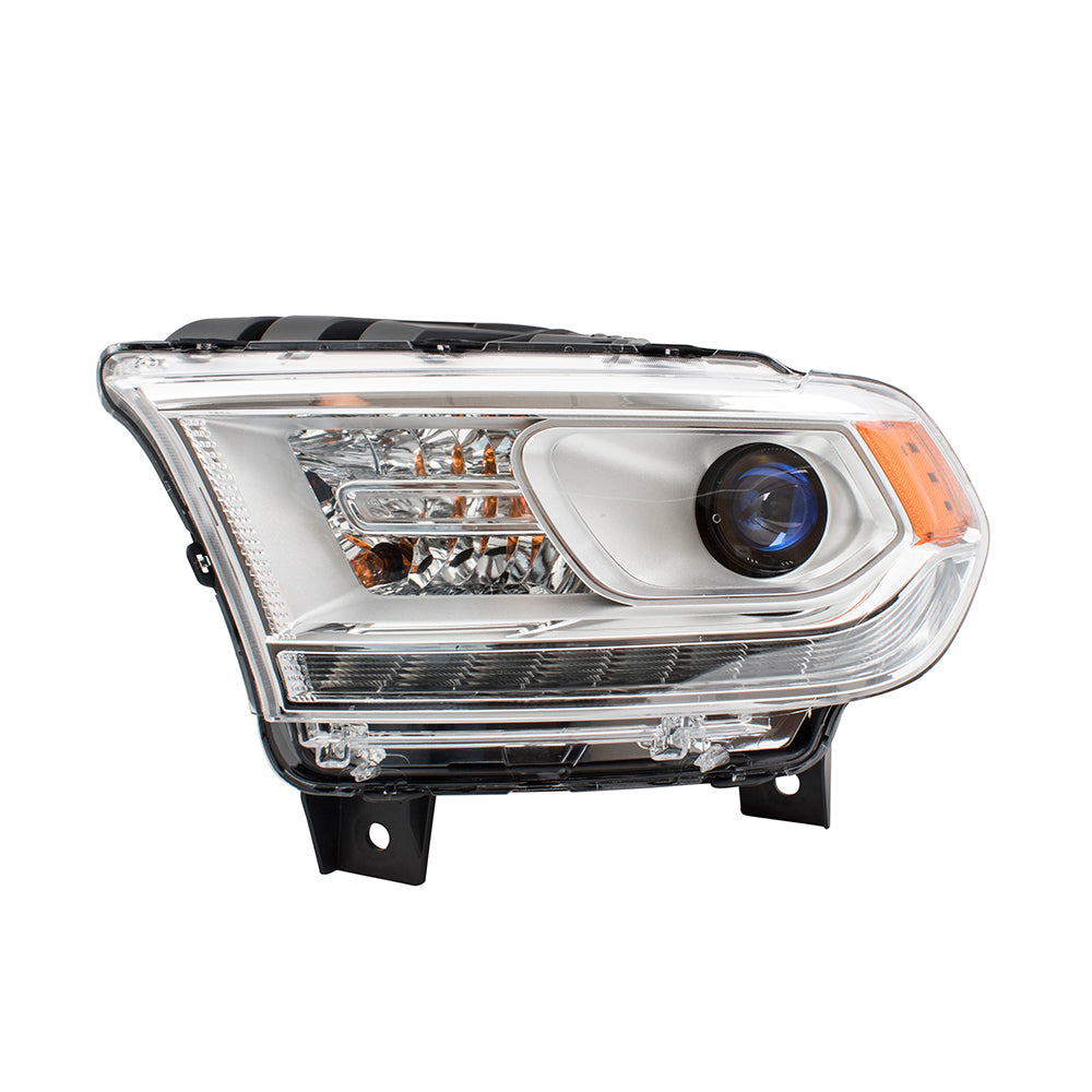 Brock Replacement Driver Halogen Headlight Chrome Trim LED Daytime Running Lights Compatible with 2014-2015 Durango 68184823AH