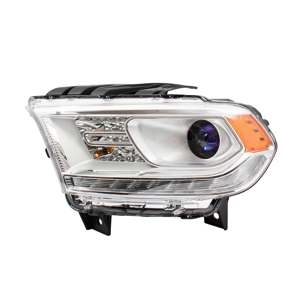 Brock Replacement Driver Halogen Headlight Chrome Trim LED Daytime Running Lights Compatible with 2014-2015 Durango 68184823AH