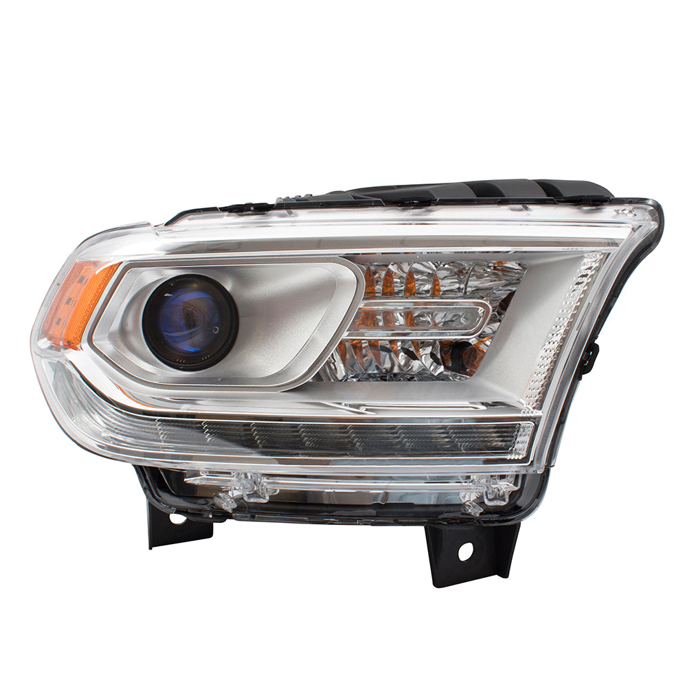 Brock Replacement Passenger Halogen Headlight Chrome Trim LED Daytime Running Lights Compatible with 2014-2015 Durango 68184822AH