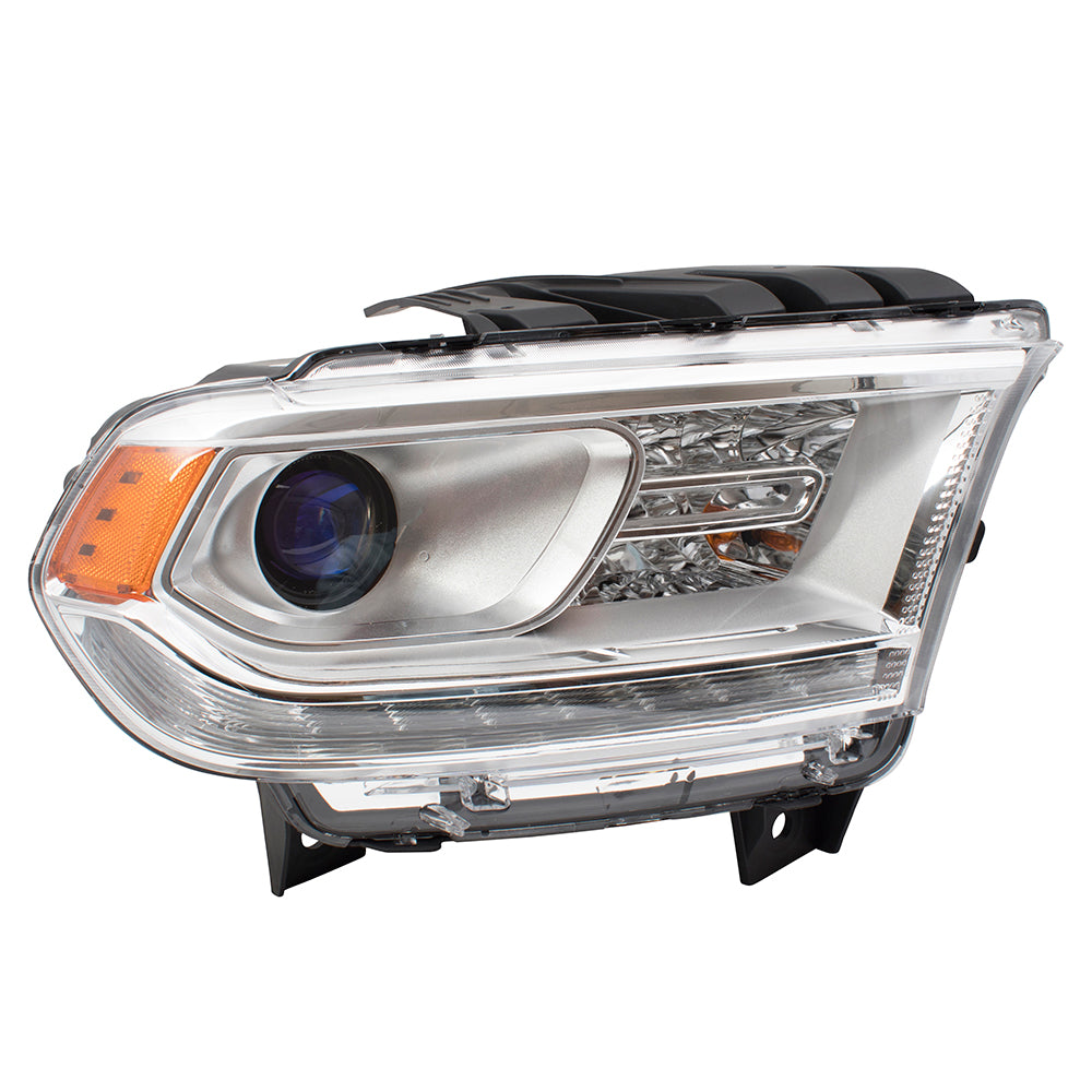 Brock Replacement Passenger Halogen Headlight Chrome Trim LED Daytime Running Lights Compatible with 2014-2015 Durango 68184822AH