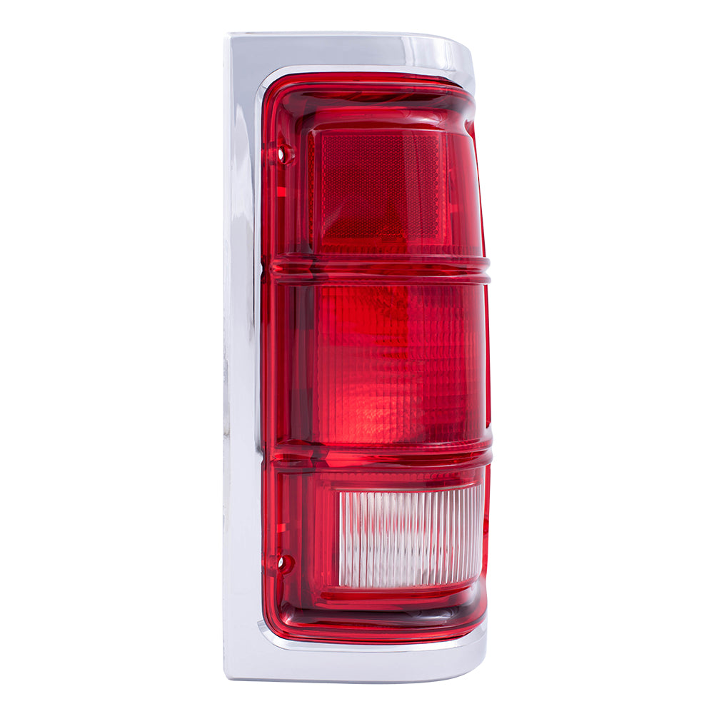 Brock Replacement Passenger Tail Light Red Trim with Chrome Housing Compatible with 1981-1993 Pickup Truck charger 55054794