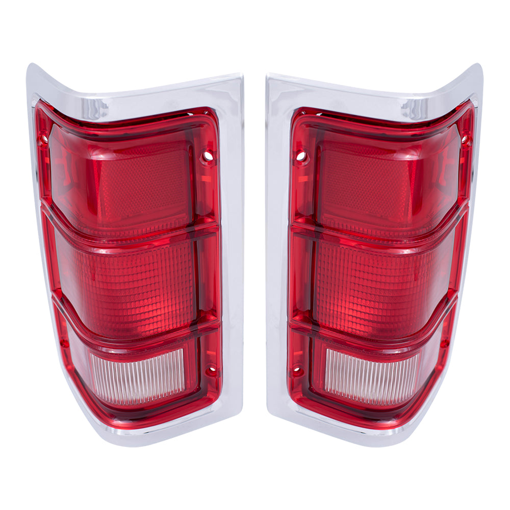 Brock Replacement Set Driver and Passenger Tail Lights Red Trim with Chrome Housing Compatible with 1981-1993 Pickup Truck charger 55054795 55054794