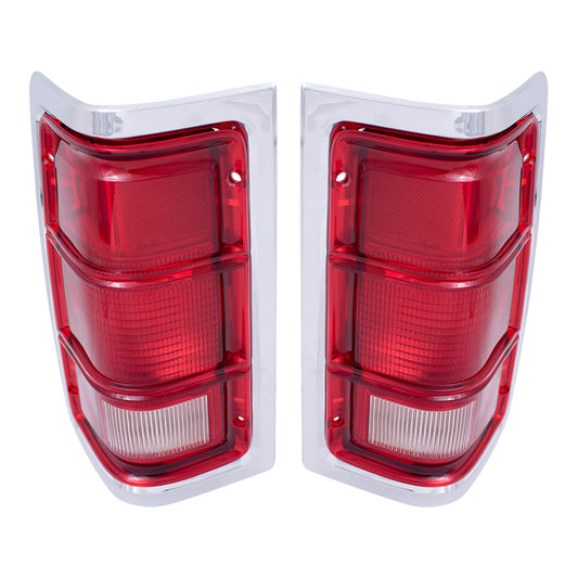 Brock Replacement Set Driver and Passenger Tail Lights Red Trim with Chrome Housing Compatible with 1981-1993 Pickup Truck charger 55054795 55054794